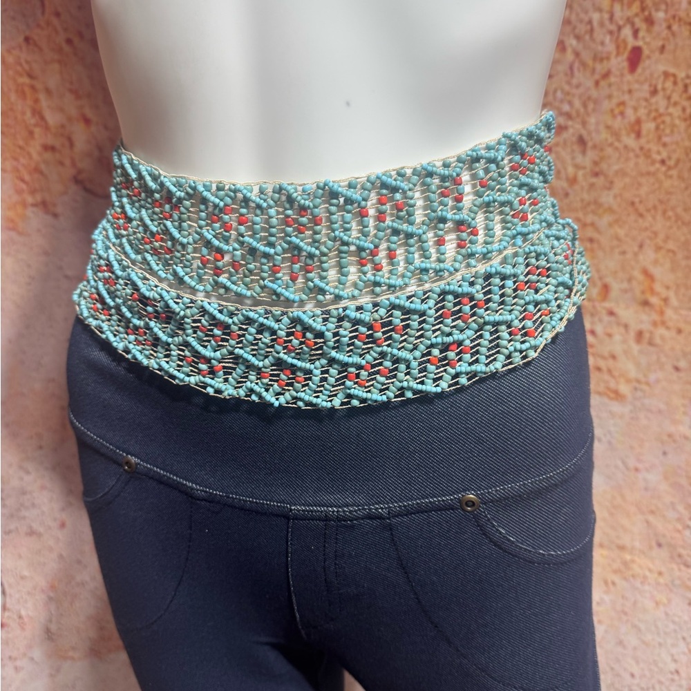 NWT Cowgirl Blue Beaded Stretch Belt
